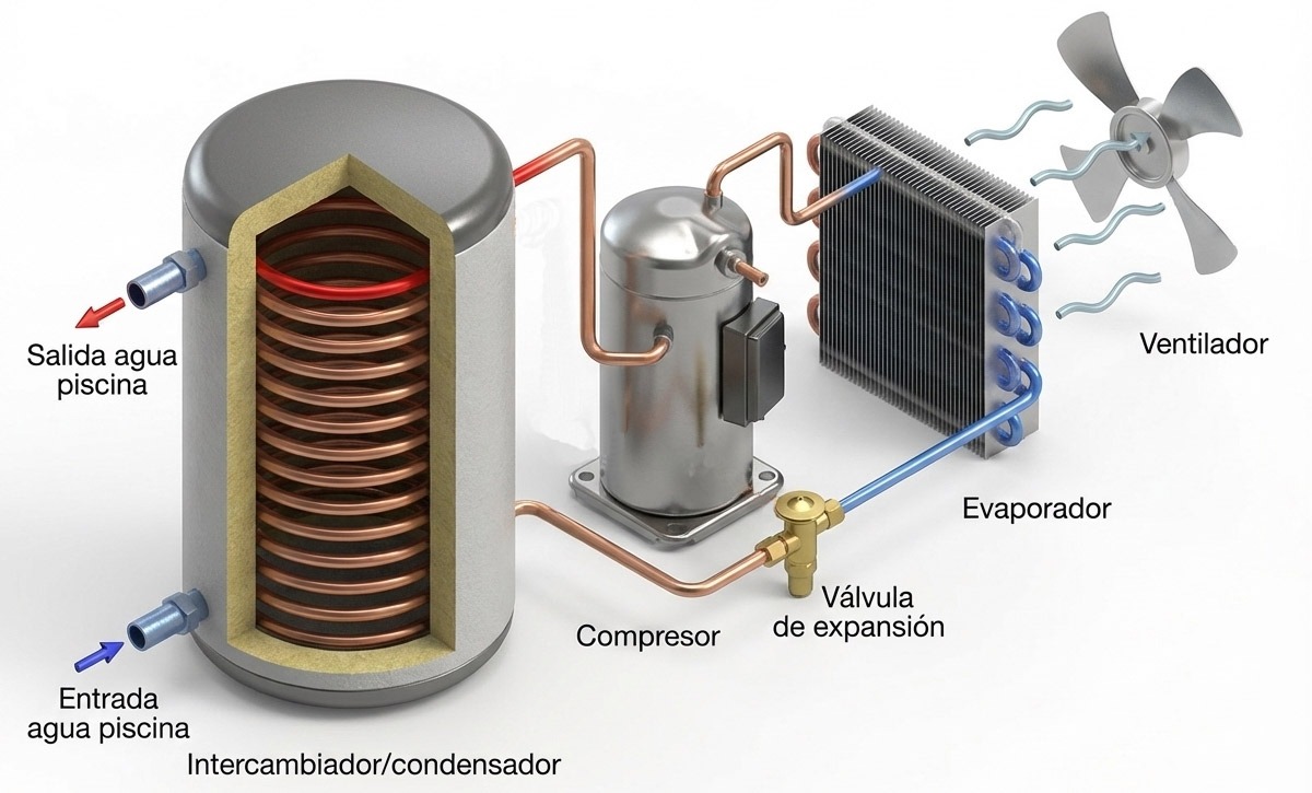 ¿Cómo funciona una bomba de calor para piscina?